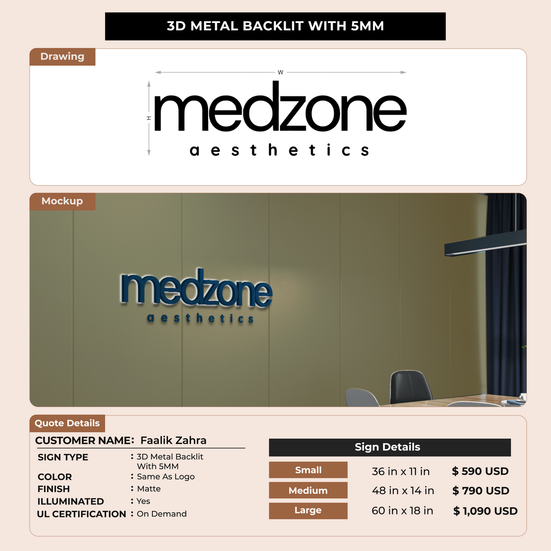 3D Metal Backlit With 5MM For Faalik Zahra
