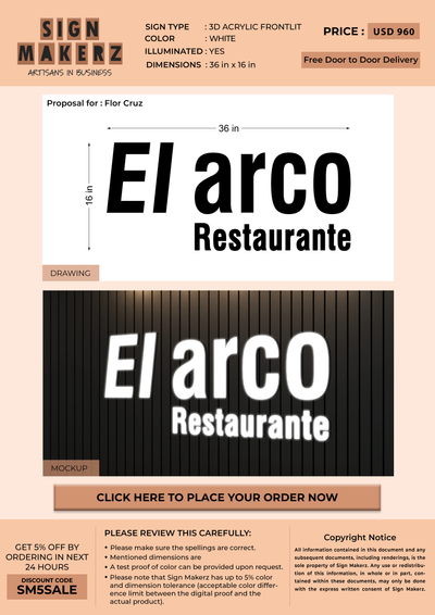 3d Acrylic Frontlit Sign for Flor Cruz