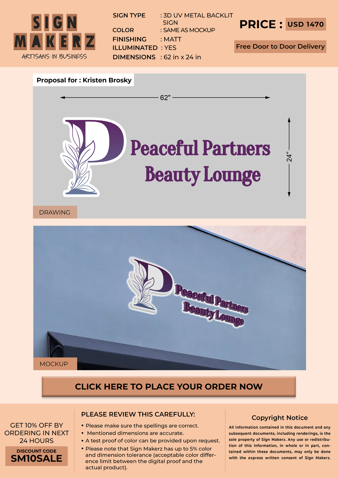 3D UV Metal Backlit Sign For Kristen Brosky