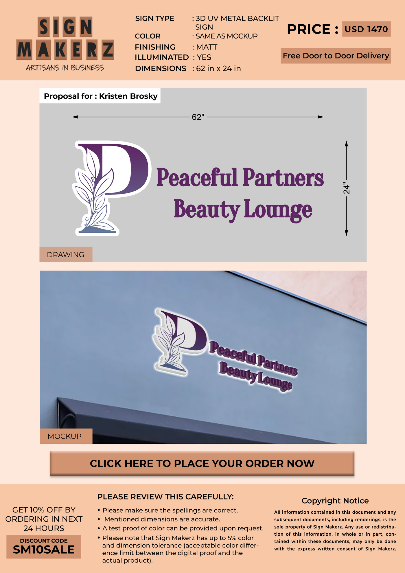 3D UV Metal Backlit Sign For Kristen Brosky
