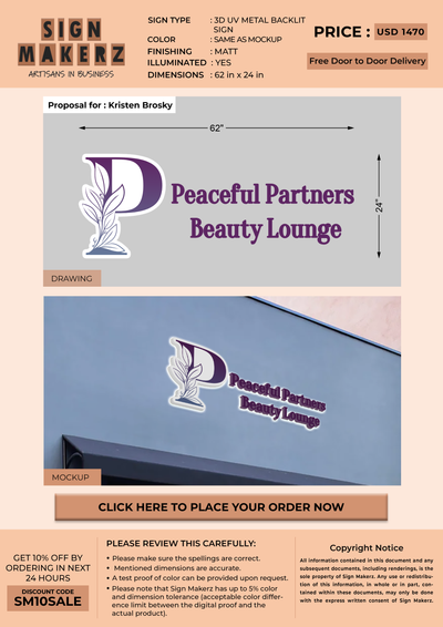 3D UV Metal Backlit Sign For Kristen Brosky