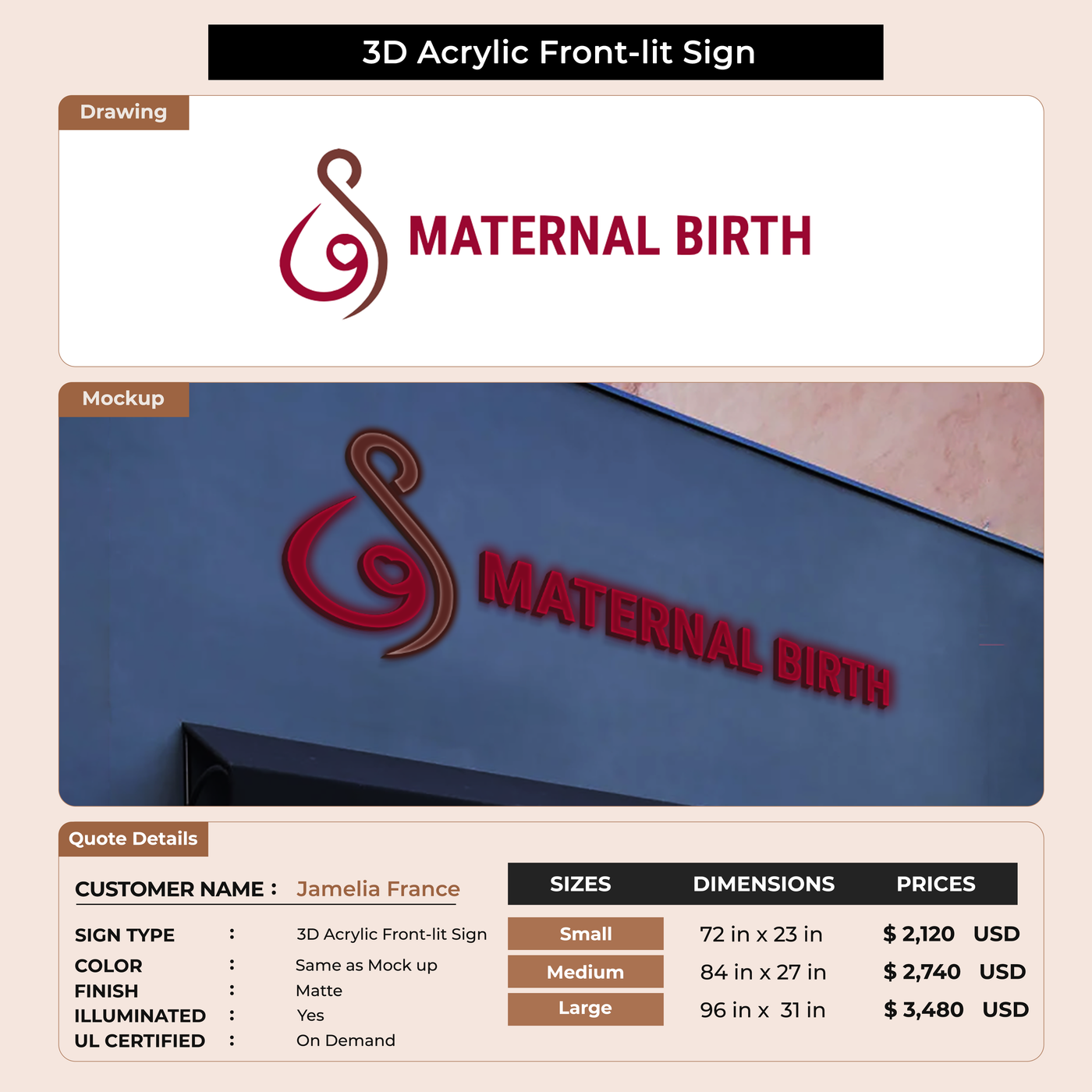 3D Acrylic Front-lit Sign For Jamelia France