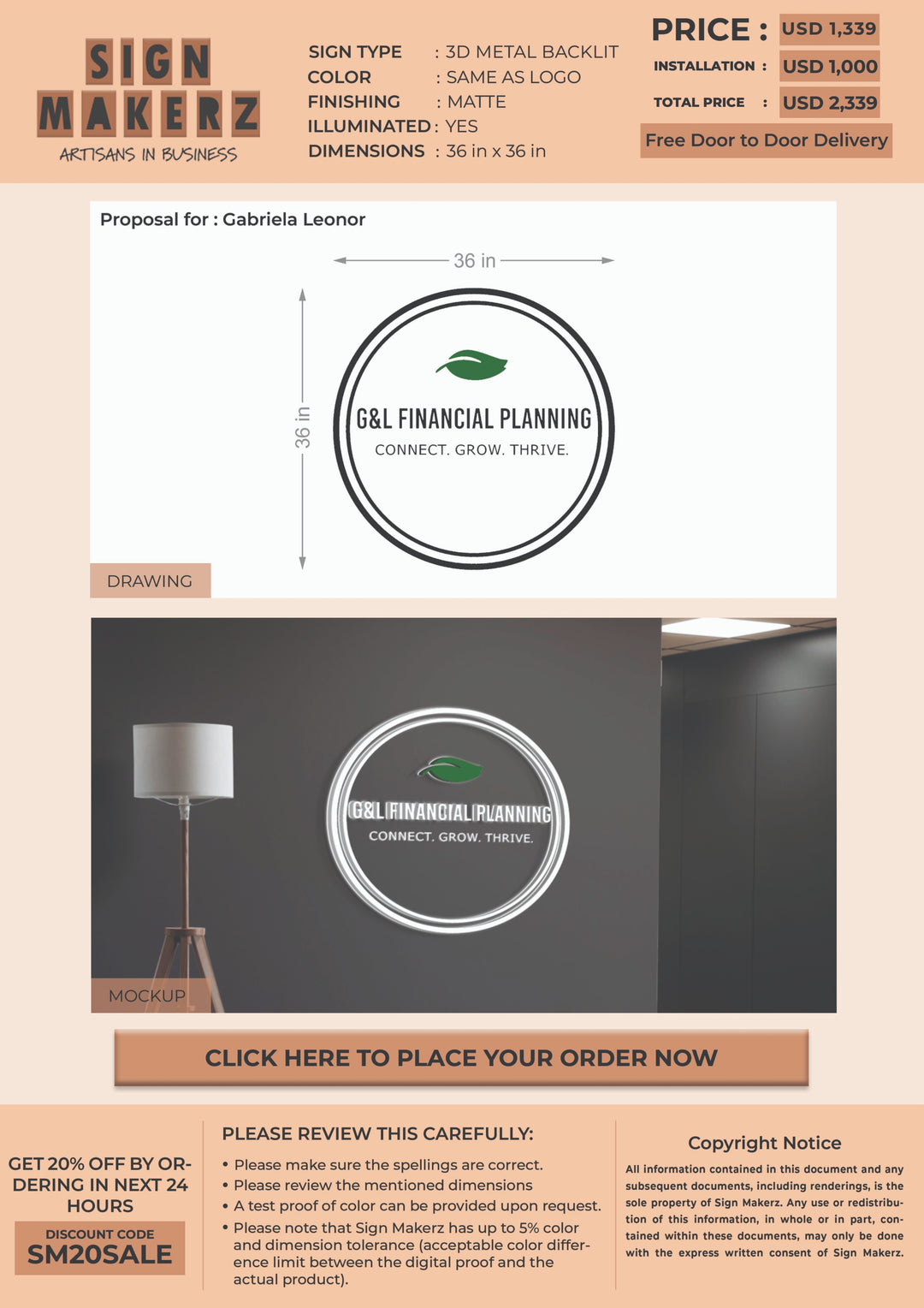 3d Metal Backlit Sign for Gabriela Leonor