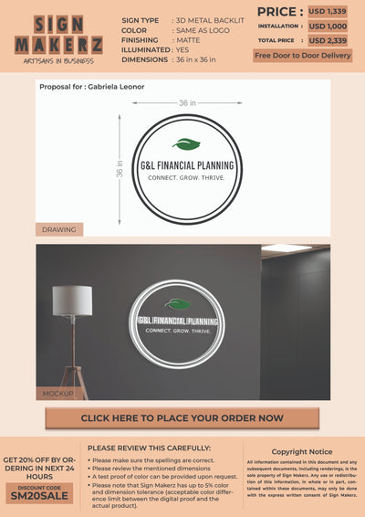 3d Metal Backlit Sign for Gabriela Leonor