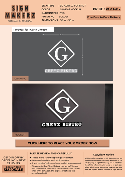 3D Acrylic Frontlit Sign for Garth Cheese