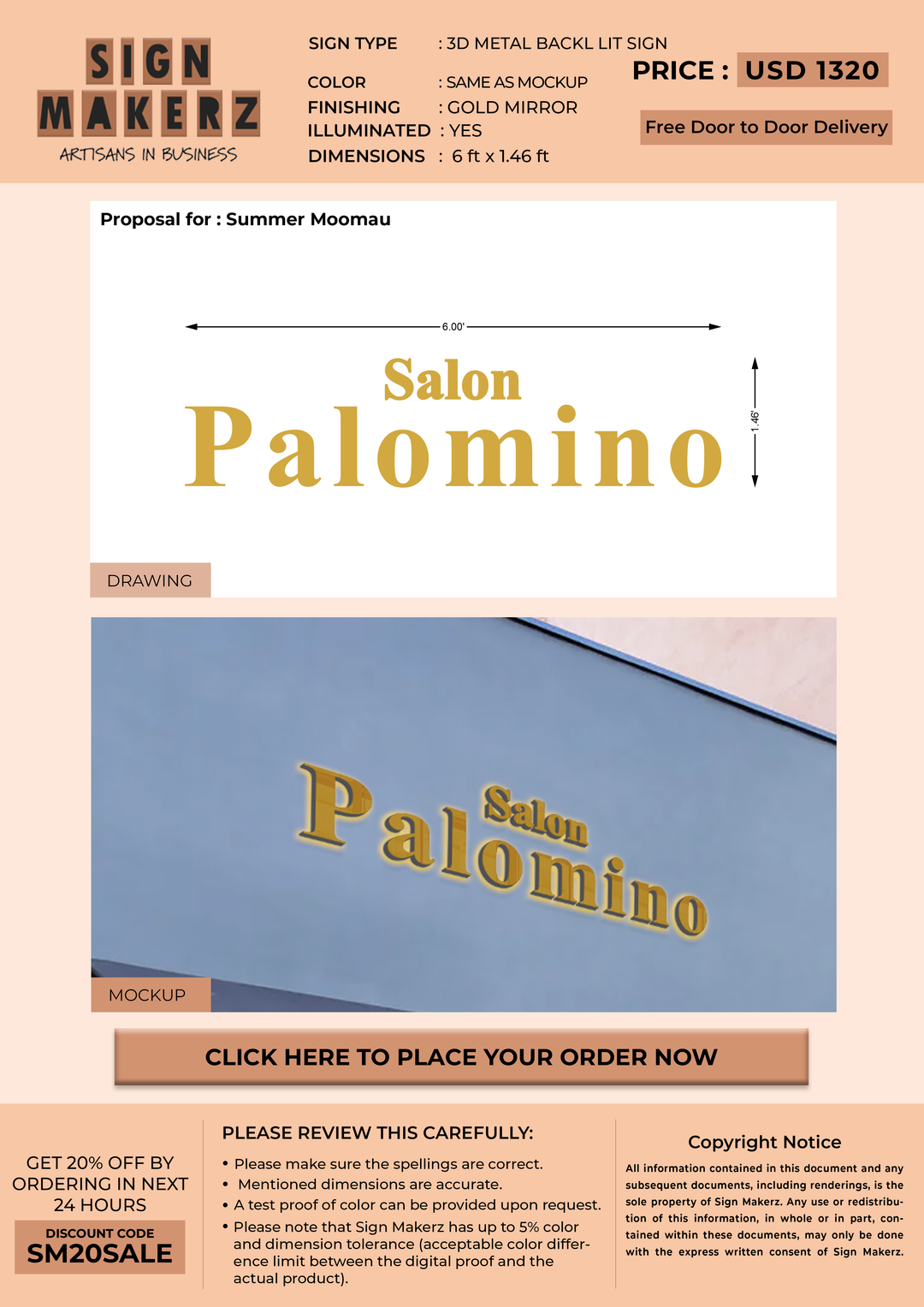 3D Metal Backlit Sign For Summer Moomau