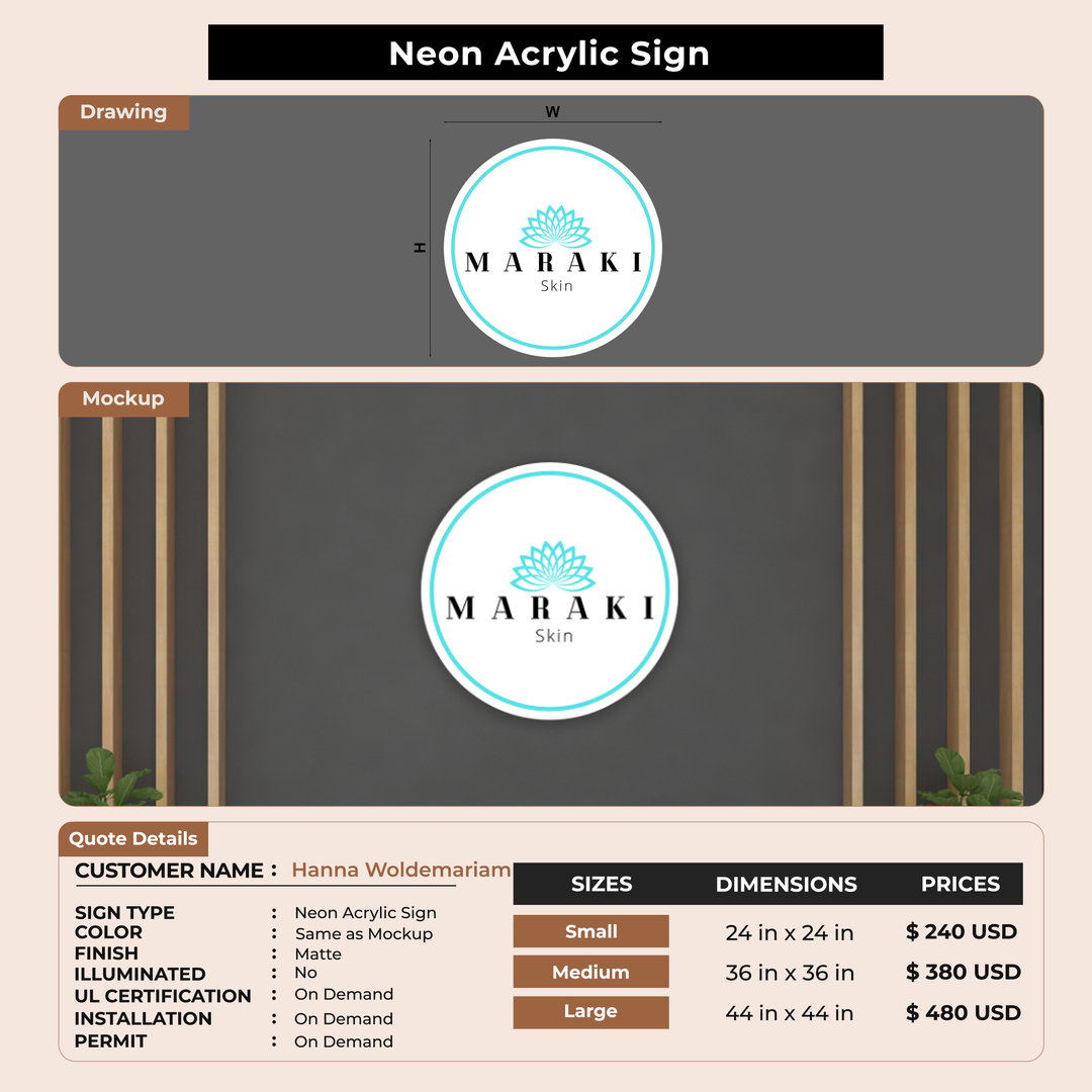 Neon Acrylic Sign for Hanna Woldemariam