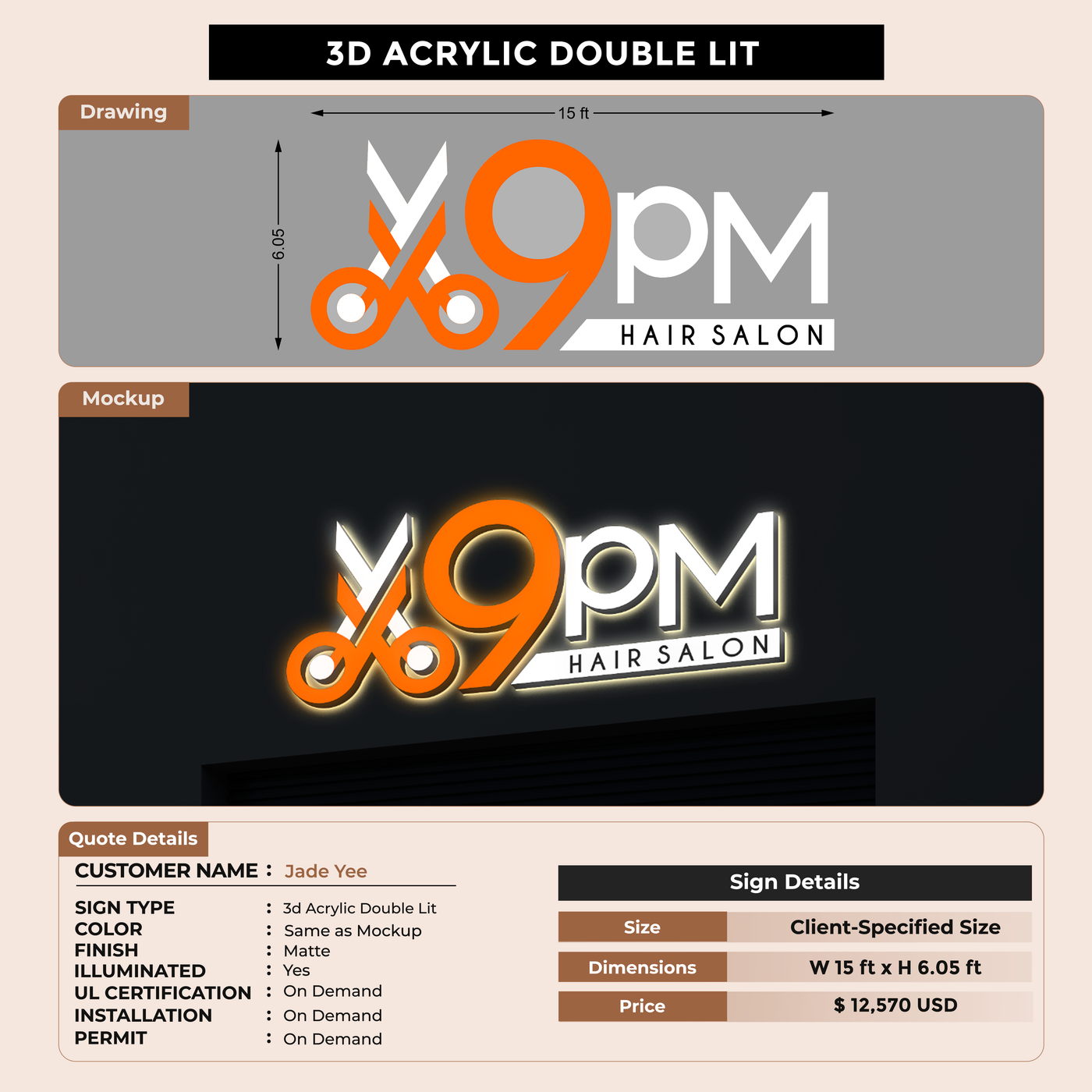 3D Acrylic Doublelit sign For Jade Yee