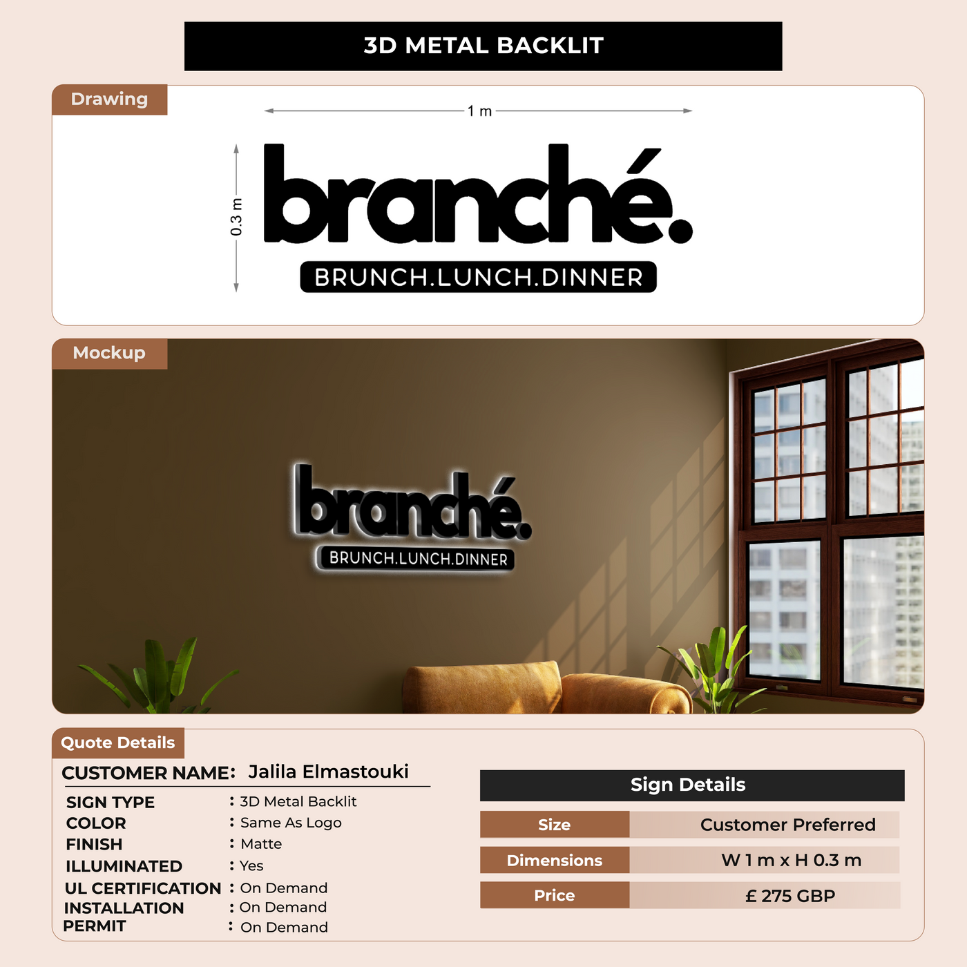 50% Deposit Custom signs for Jalila Elmastouki