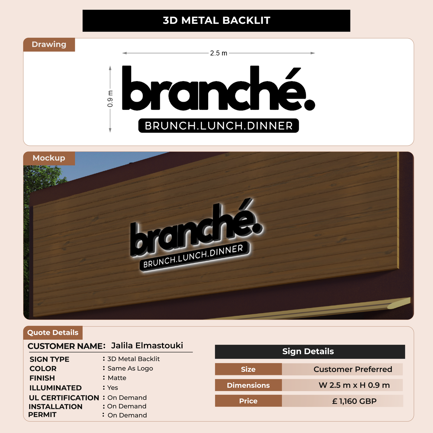 50% Deposit Custom signs for Jalila Elmastouki