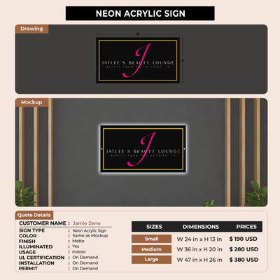 Neon Acrylic Sign For Jamie Zeno