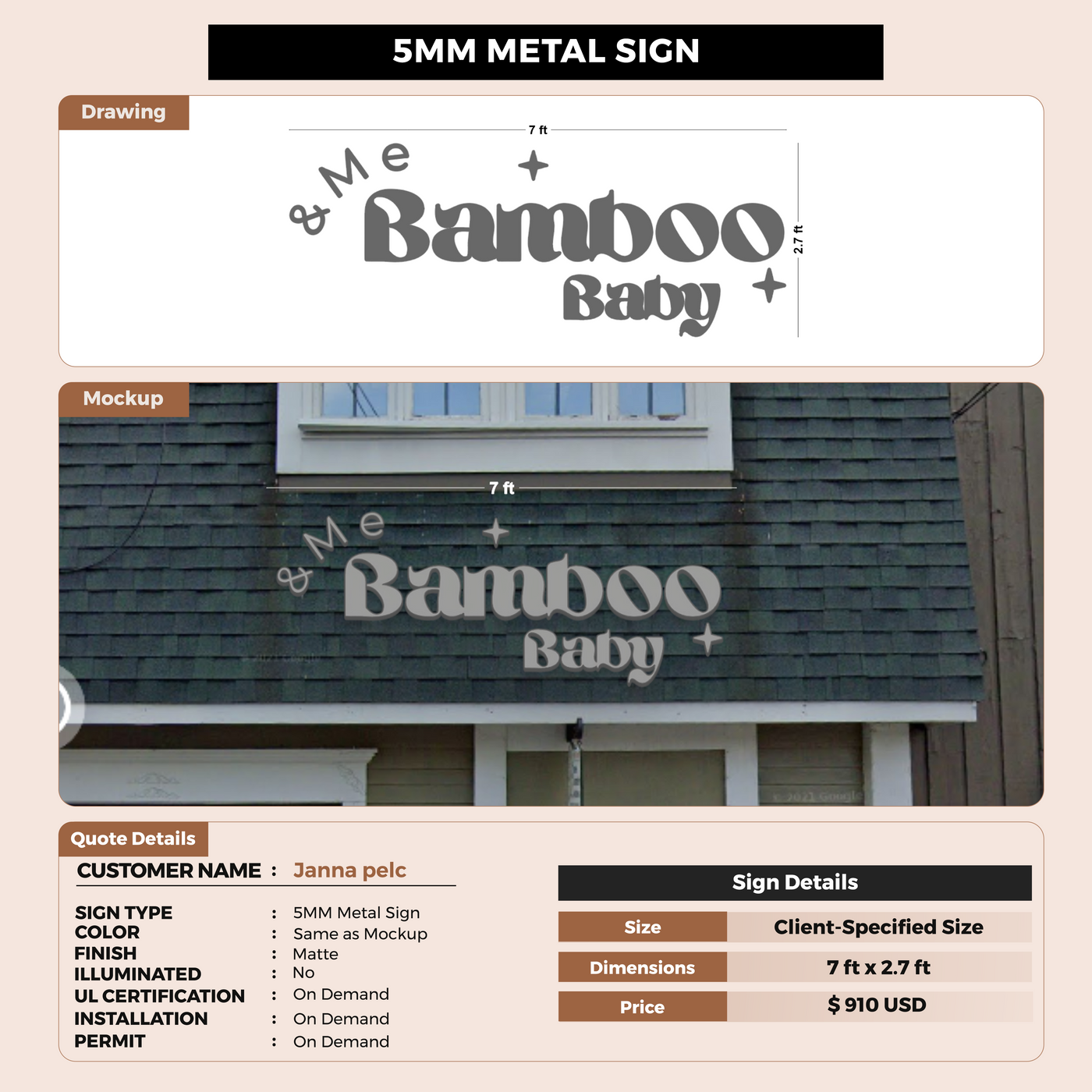 5mm metal sign for Janna pelc