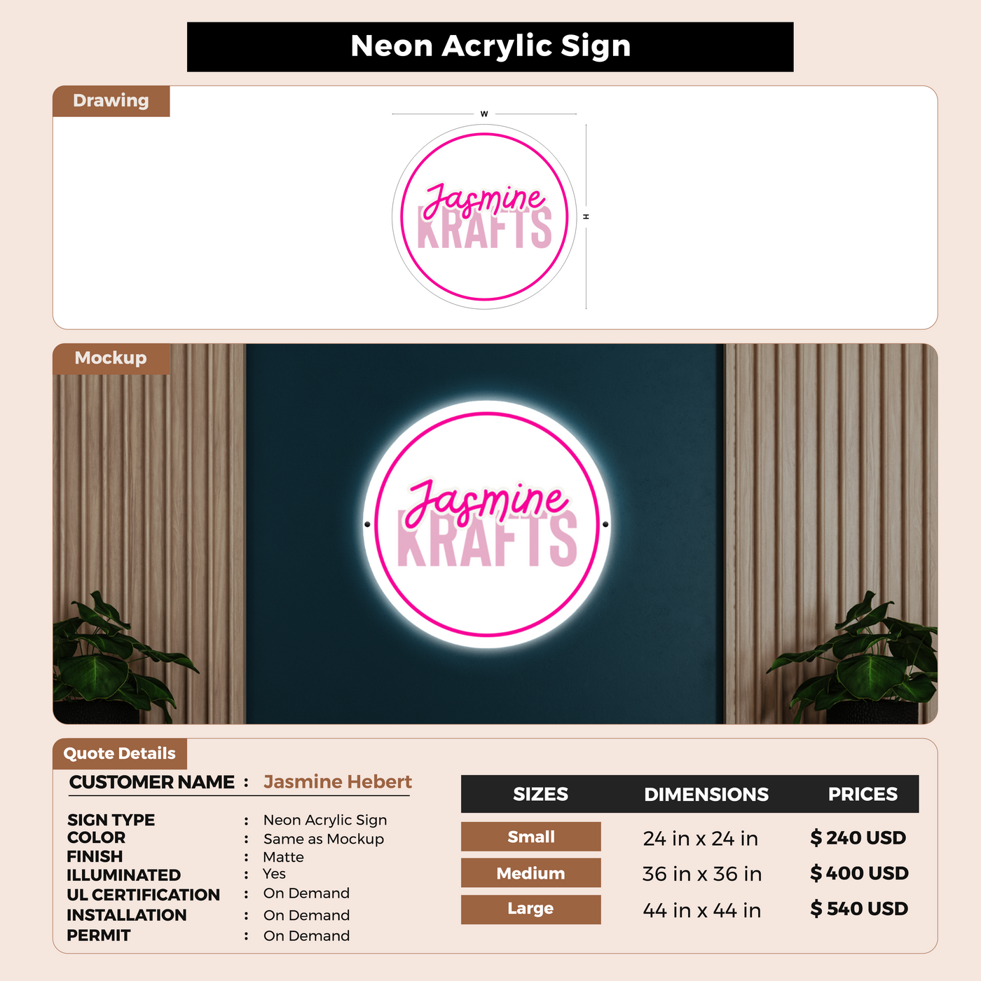Neon Acrylic Sign for Jasmine Hebert