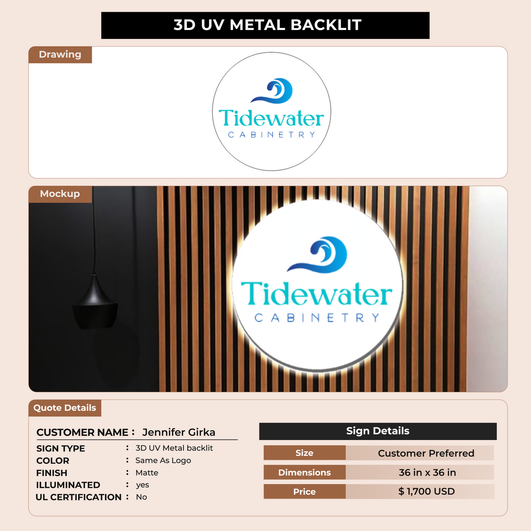 3D UV Metal Backlit Sign for Jennifer Girka