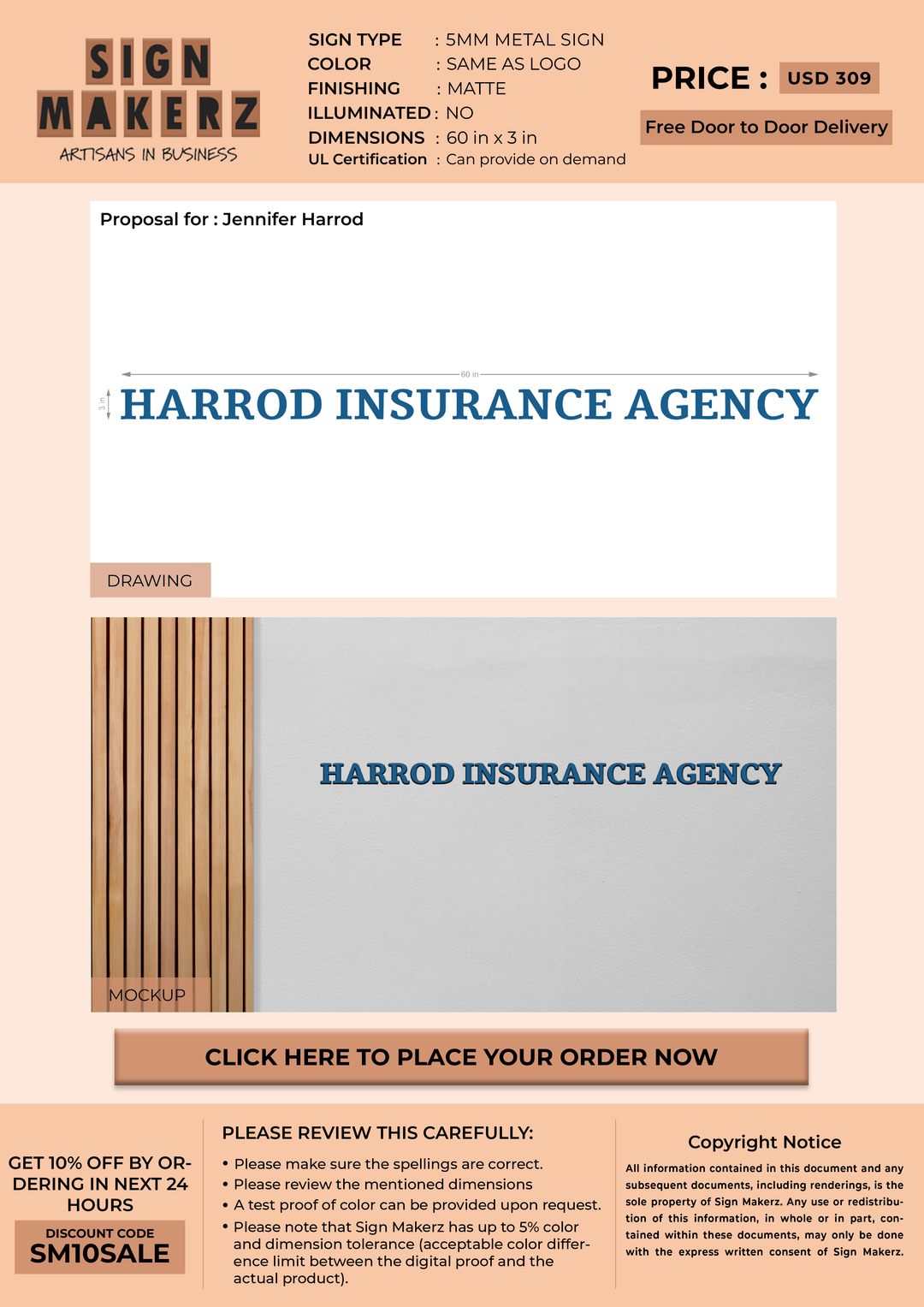 5mm Metal sign for Jennifer Harrod