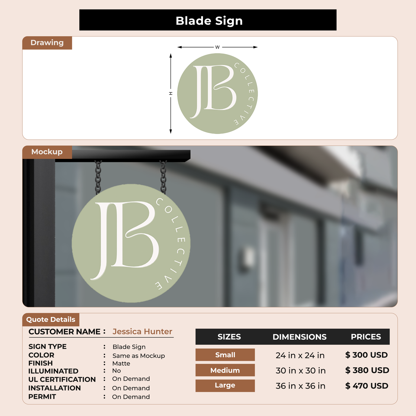 2D Blade Sign for Jessica Hunter