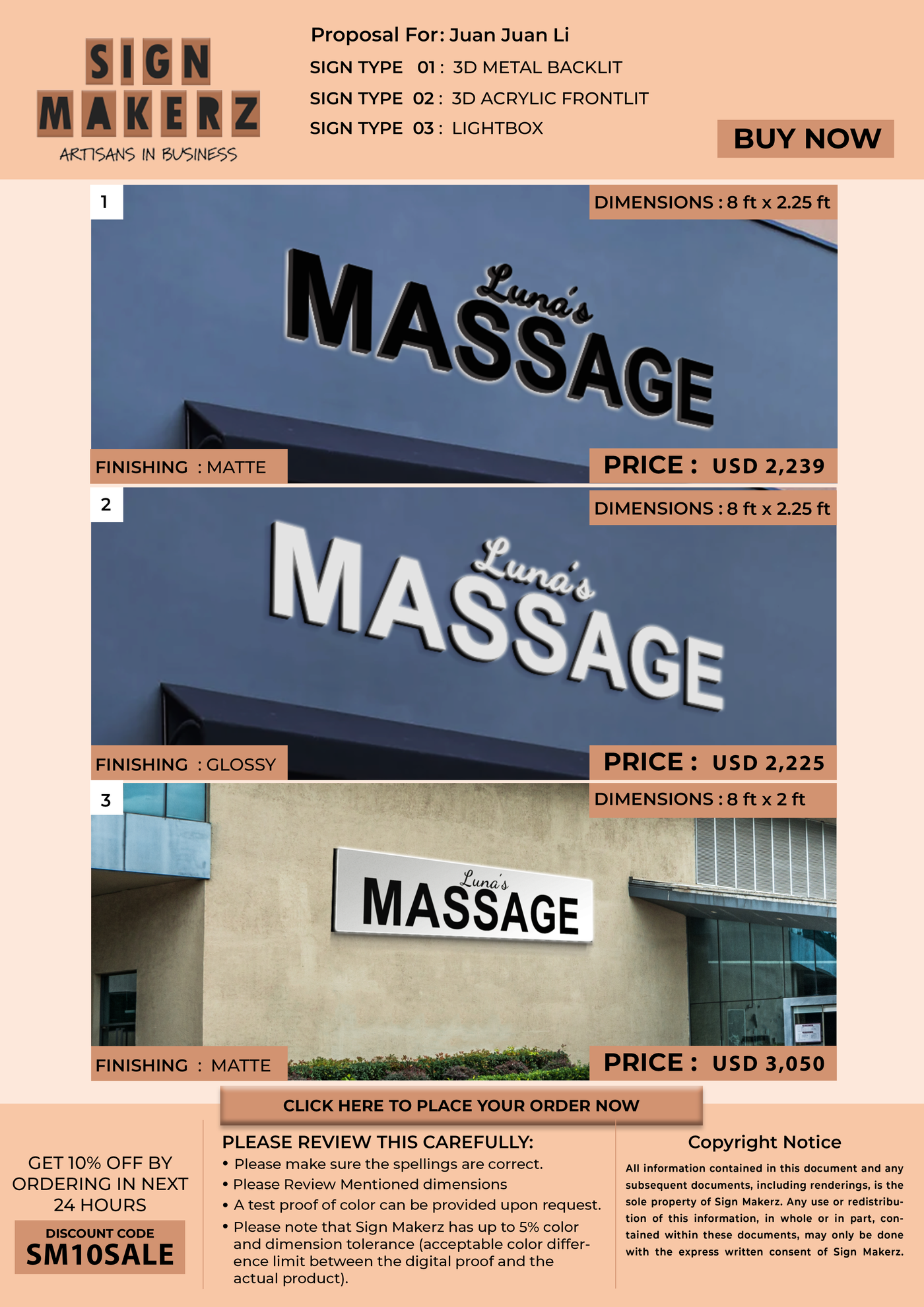 Business signage for Juan Juan Li