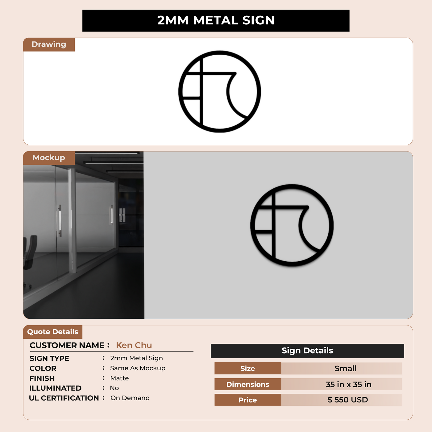 2MM Metal Sign for Ken Chu