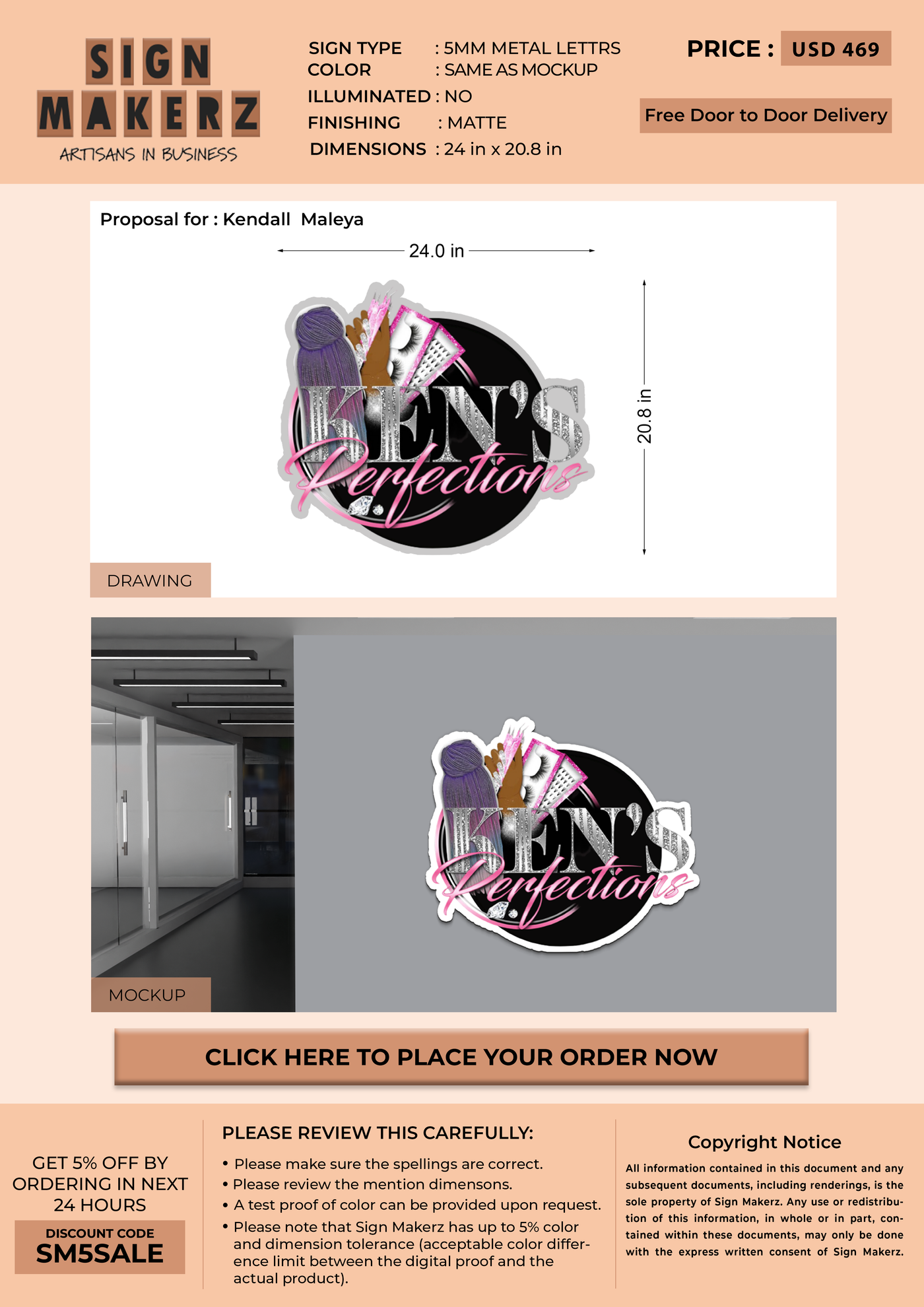 Business signage for Kendall  Maleya
