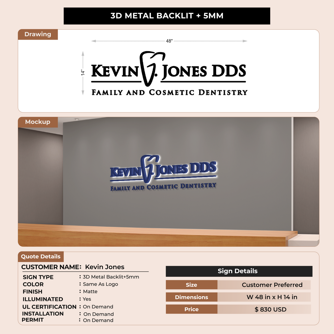 3D Metal Backlit+5mm for Kevin Jones