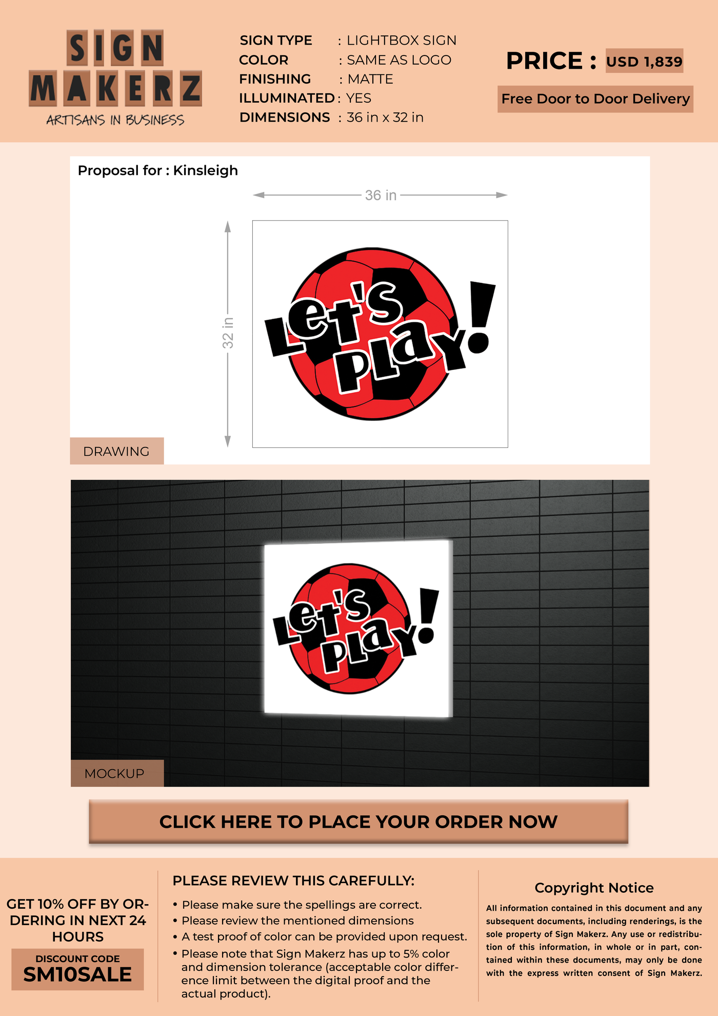 Light Box Sign for Kinsleigh