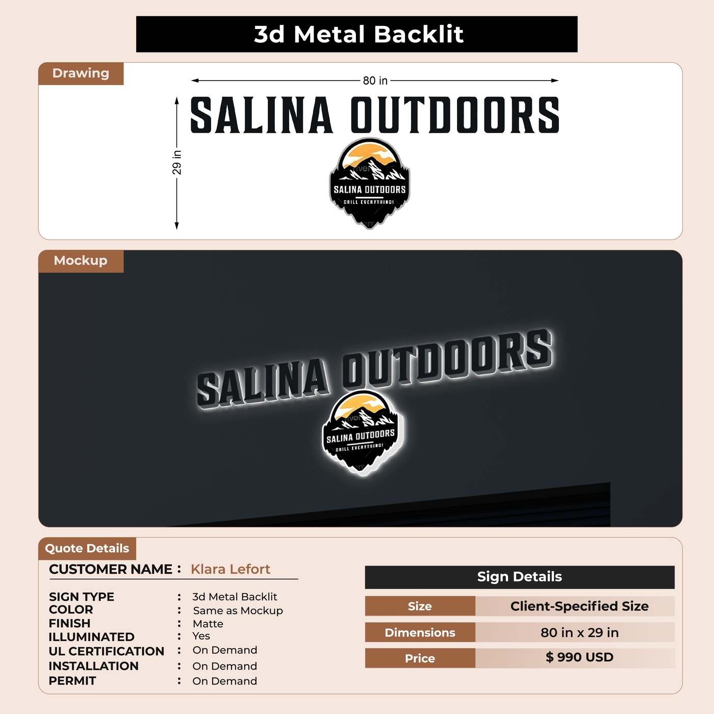 Business signage for Klara Lefort