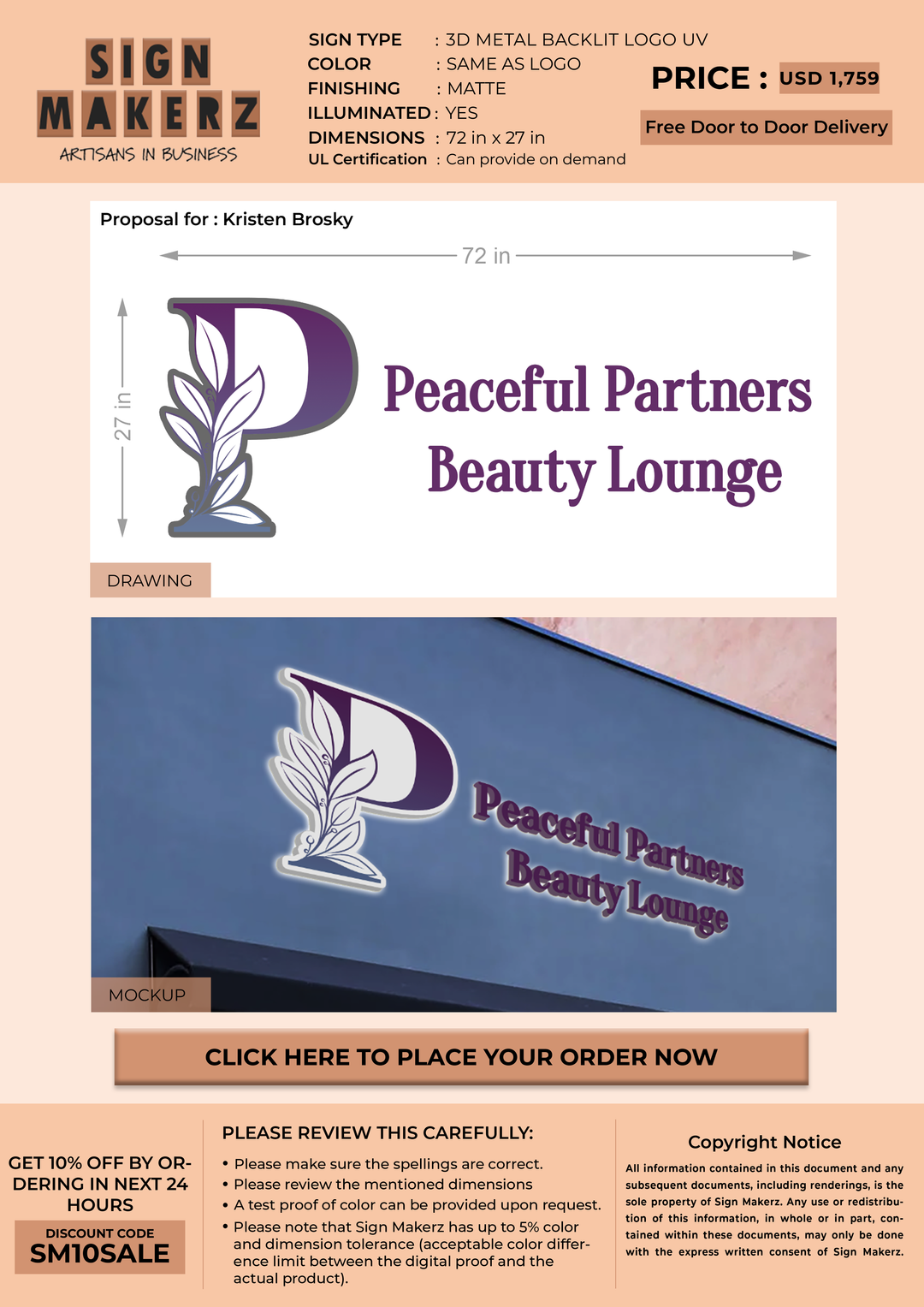 3D UV Metal Backlit Sign for Kristen Brosky