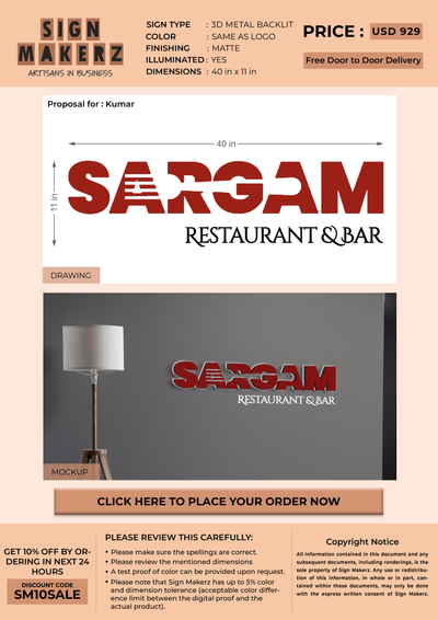 3D Metal Backlit sign for Kumar