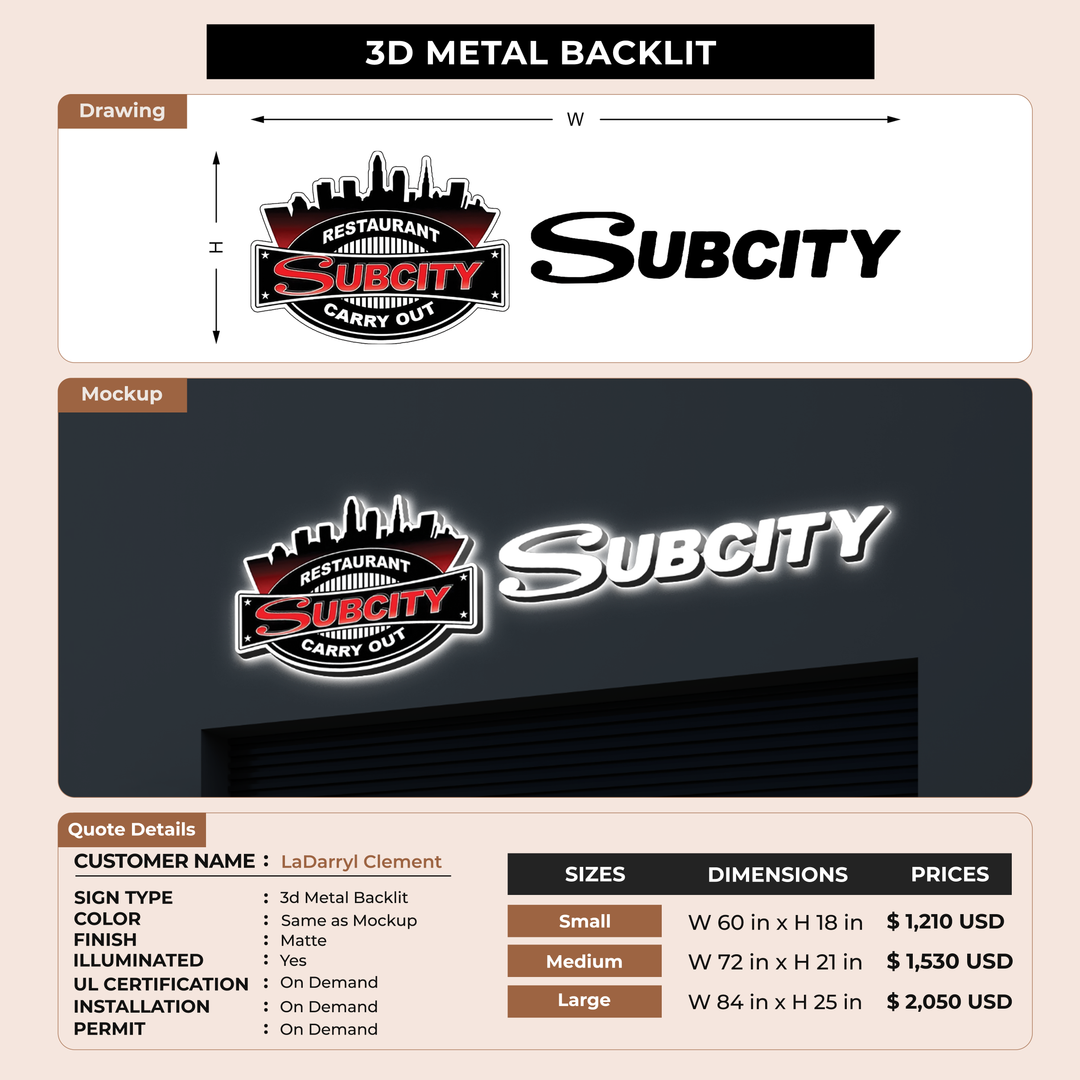 3D Metal backlit for LaDarryl Clement