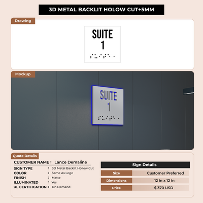 3D Metal Backlit Hollowcut +5MM Sign  for Lance Demaline