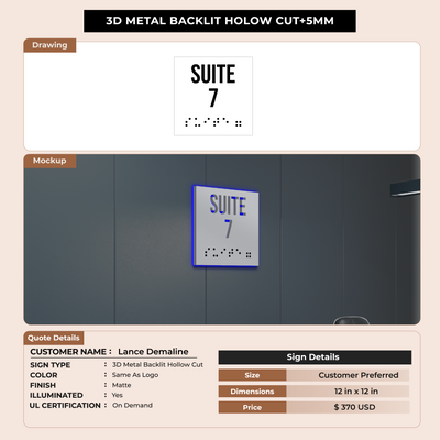3D Metal Backlit Hollowcut +5MM Sign  for Lance Demaline