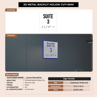 3D Metal Backlit Hollowcut +5MM Sign  for Lance Demaline
