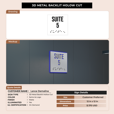 3D Metal Backlit Hollowcut +5MM Sign  for Lance Demaline