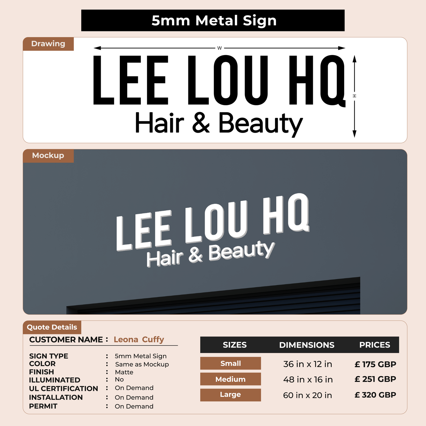 Business signge for Leona  Cuffy