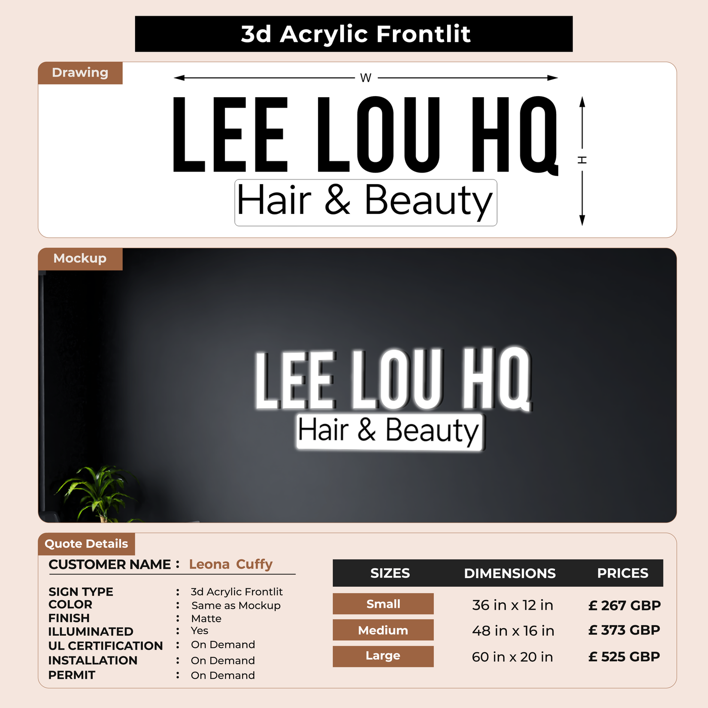 Business signge for Leona  Cuffy