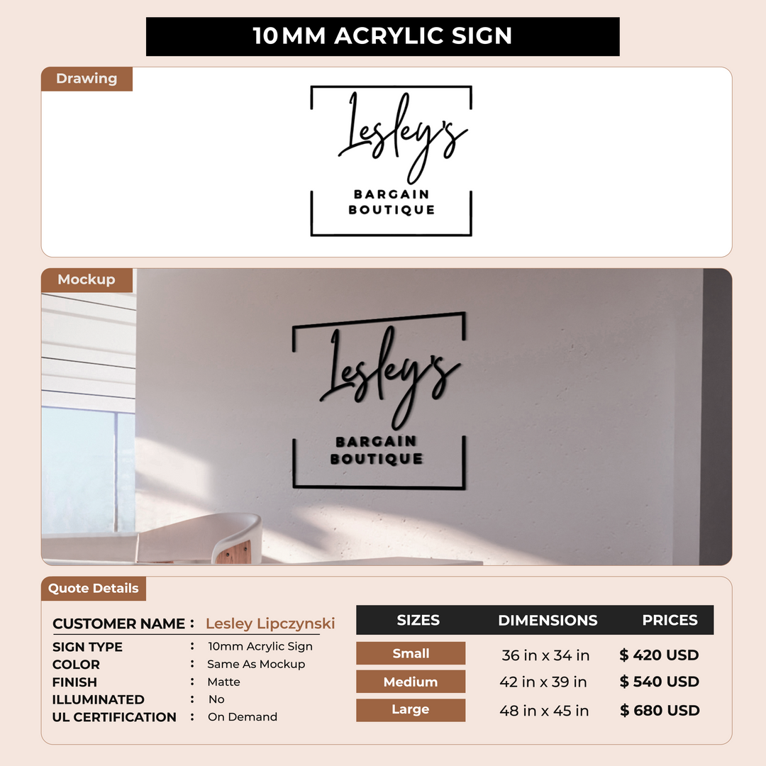 10MM Acrylic Sign for Lesley Lipczynski