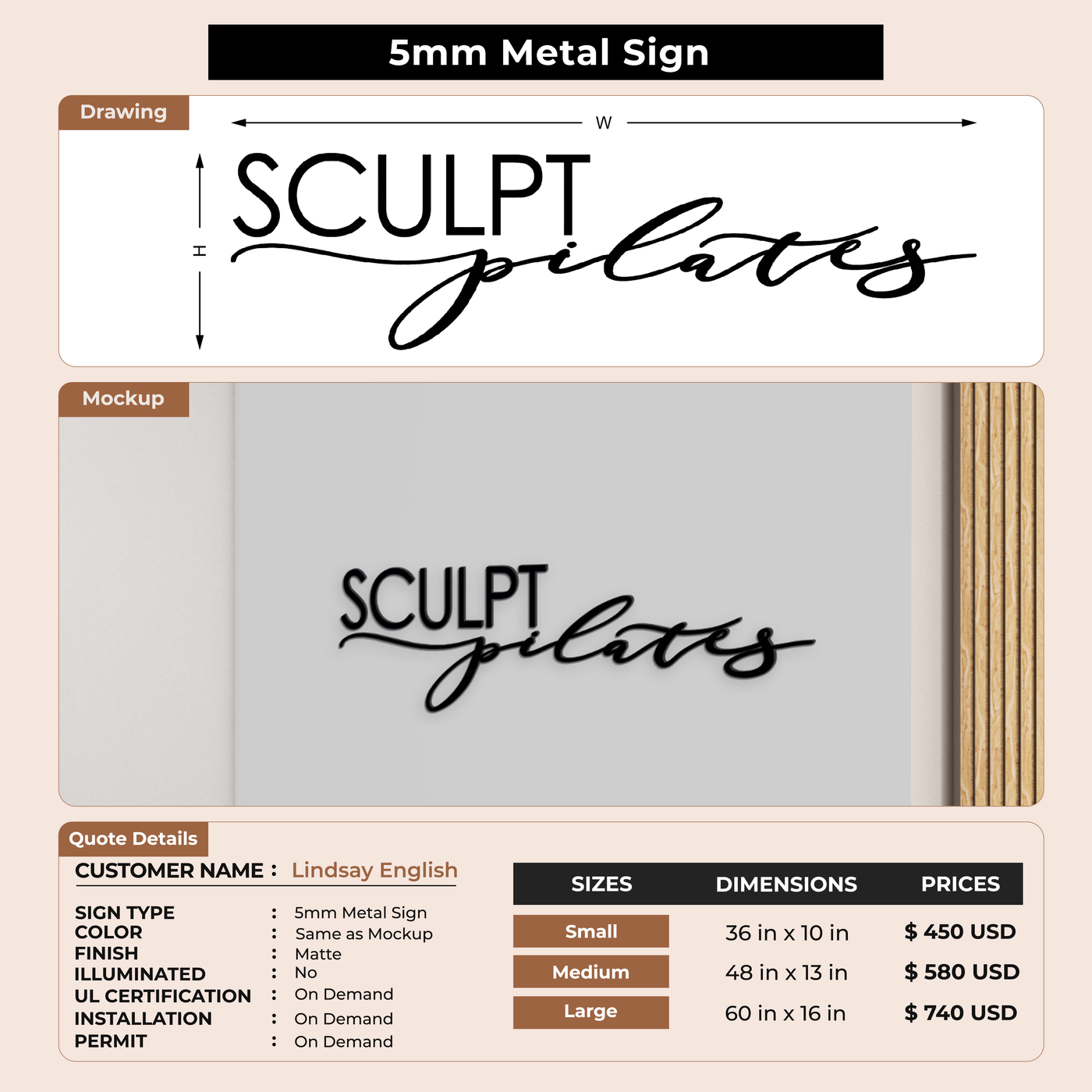 5mm metal sign for Lindsay English