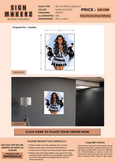 UV Metal Backlit Sign for Lissette