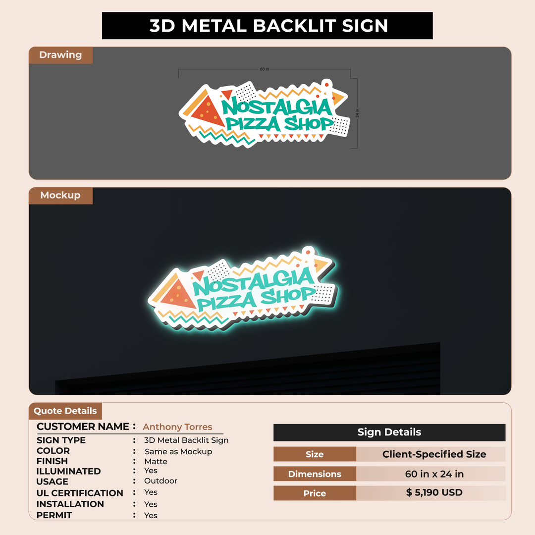 3d metal backlit for Anthony Torres