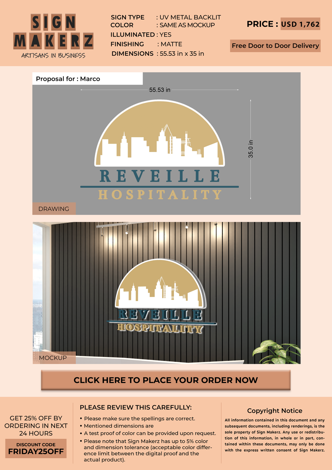 3D Metal Backlit Sign for Marco