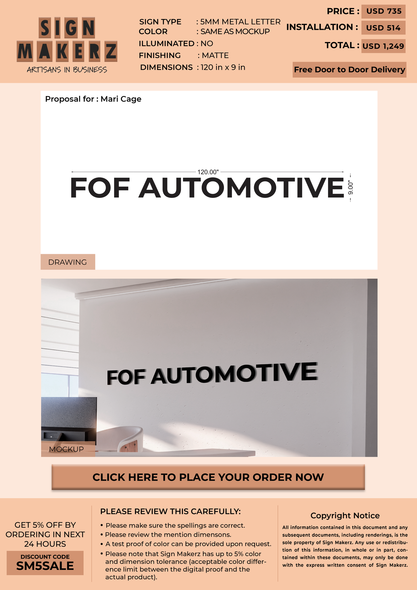 business signage for Mari Cage