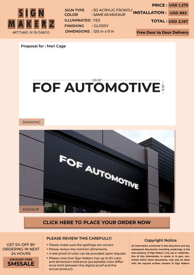 business signage for Mari Cage