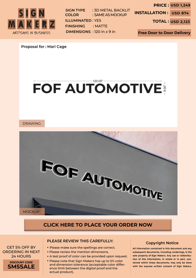 business signage for Mari Cage