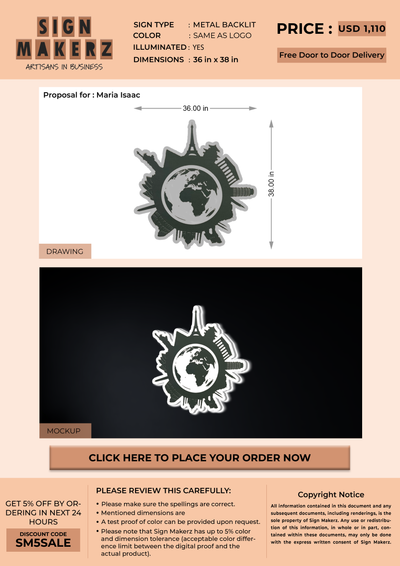 3D Metal Backlit sign for Maria Isaac