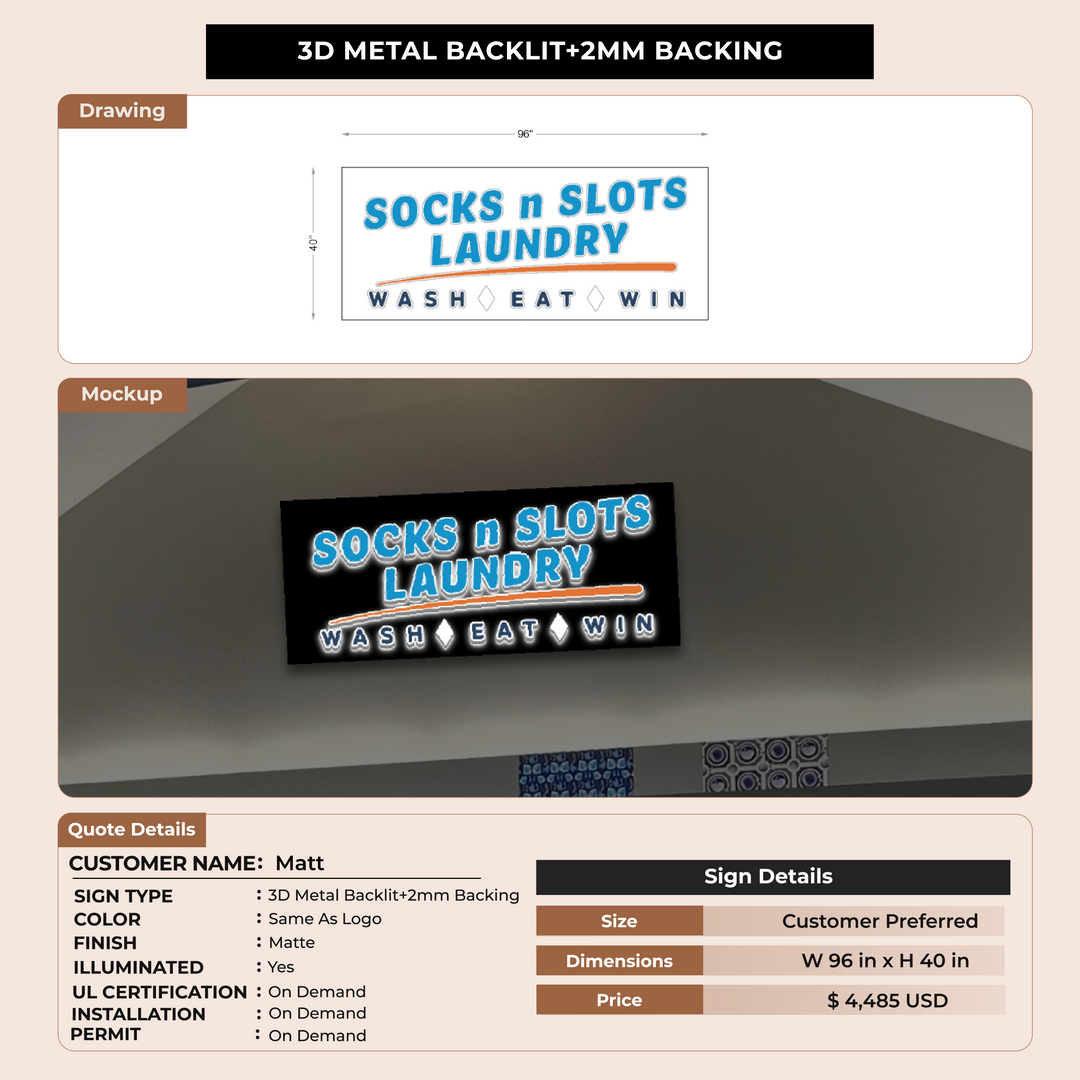 3D Metal Backlit+2mm Backing for Matt