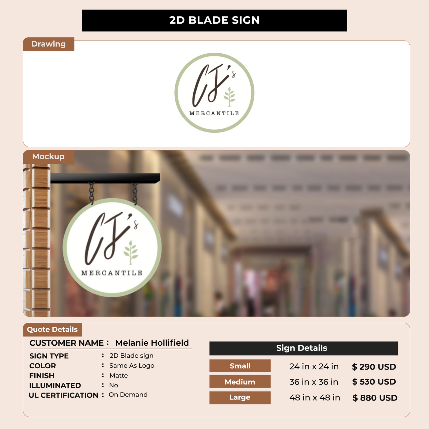 2D Blade Sign For Melanie Hollifield