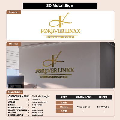 3D Metal Non-Lit sign for Melinda Hargis