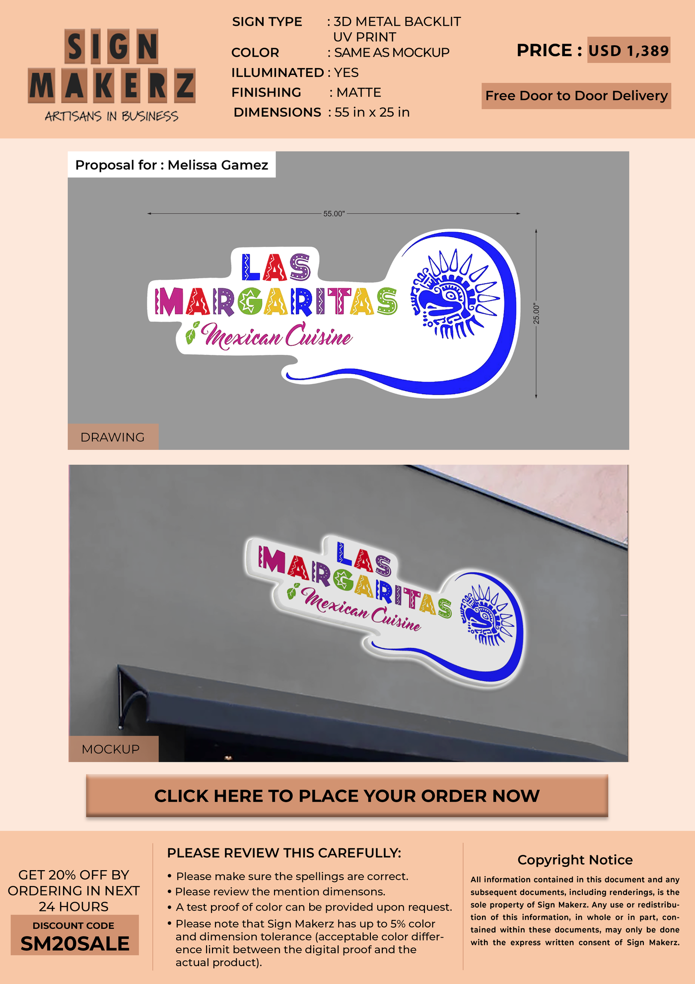 3d metal backlit for Melissa Gamez