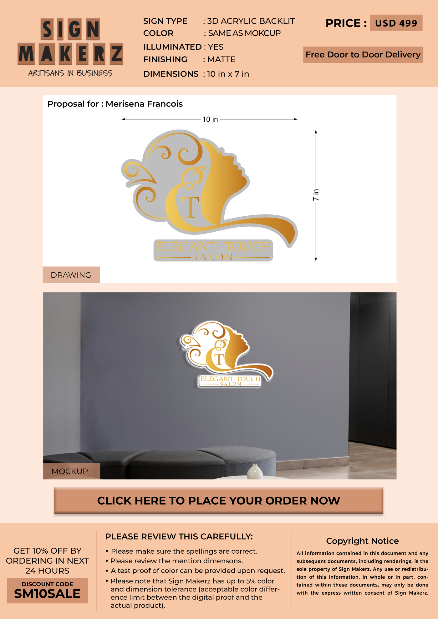 Business signage for Merisena Francois