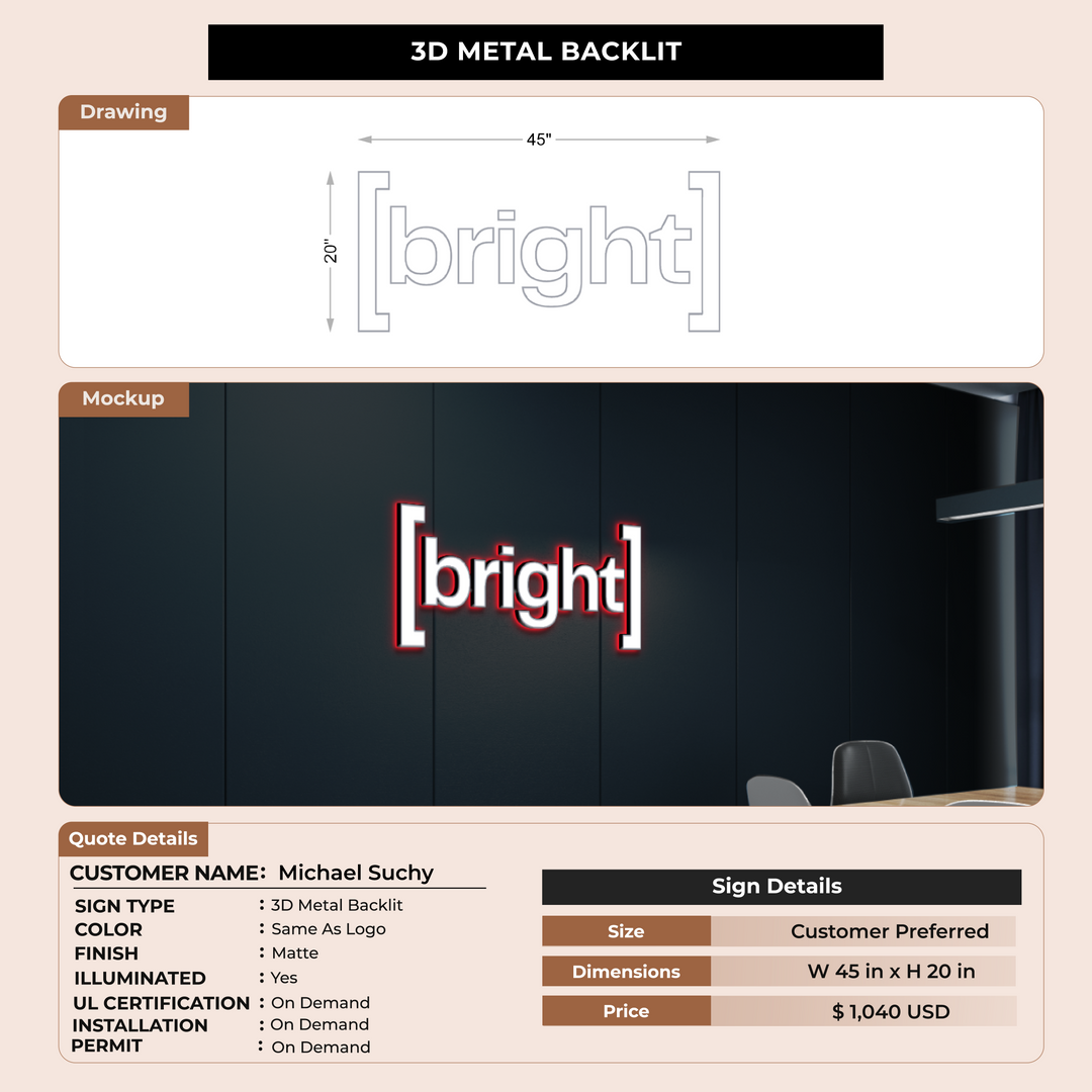 3D Metal Backlit for Michael Suchy
